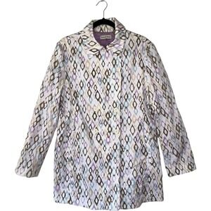 Amanda Smith Womens Geometric Diamond Print Double Breasted Trench Coat Size 14